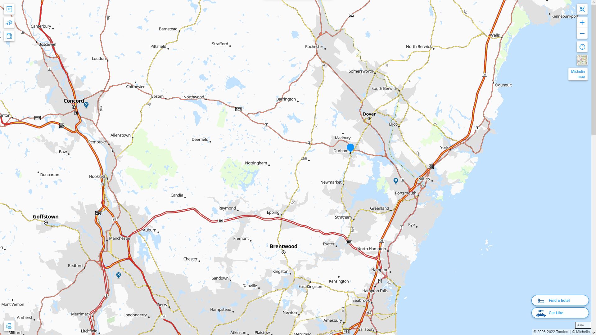 Durham New Hampshire Highway and Road Map